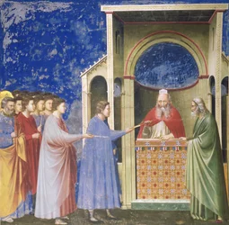 Die Freier der Jungfrau präsentieren ihre Stäbe im Tempel, ca. 1305